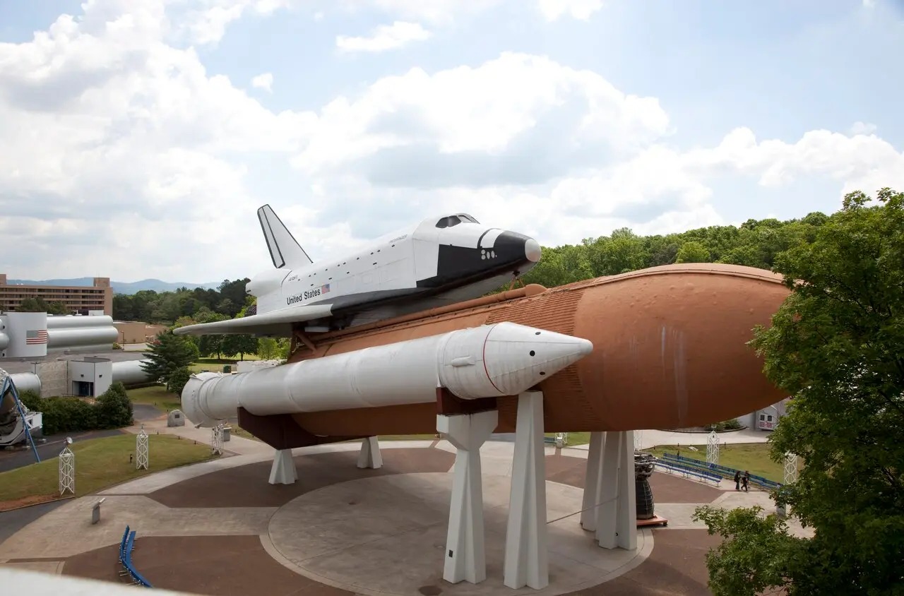 Outdoor rocket park displays at the U.S. Space and Rocket Center in Huntsville