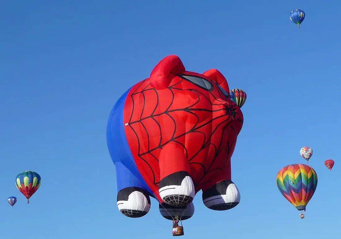 A special-shape Spider Pig hot air balloon inflated at Balloon Fiesta