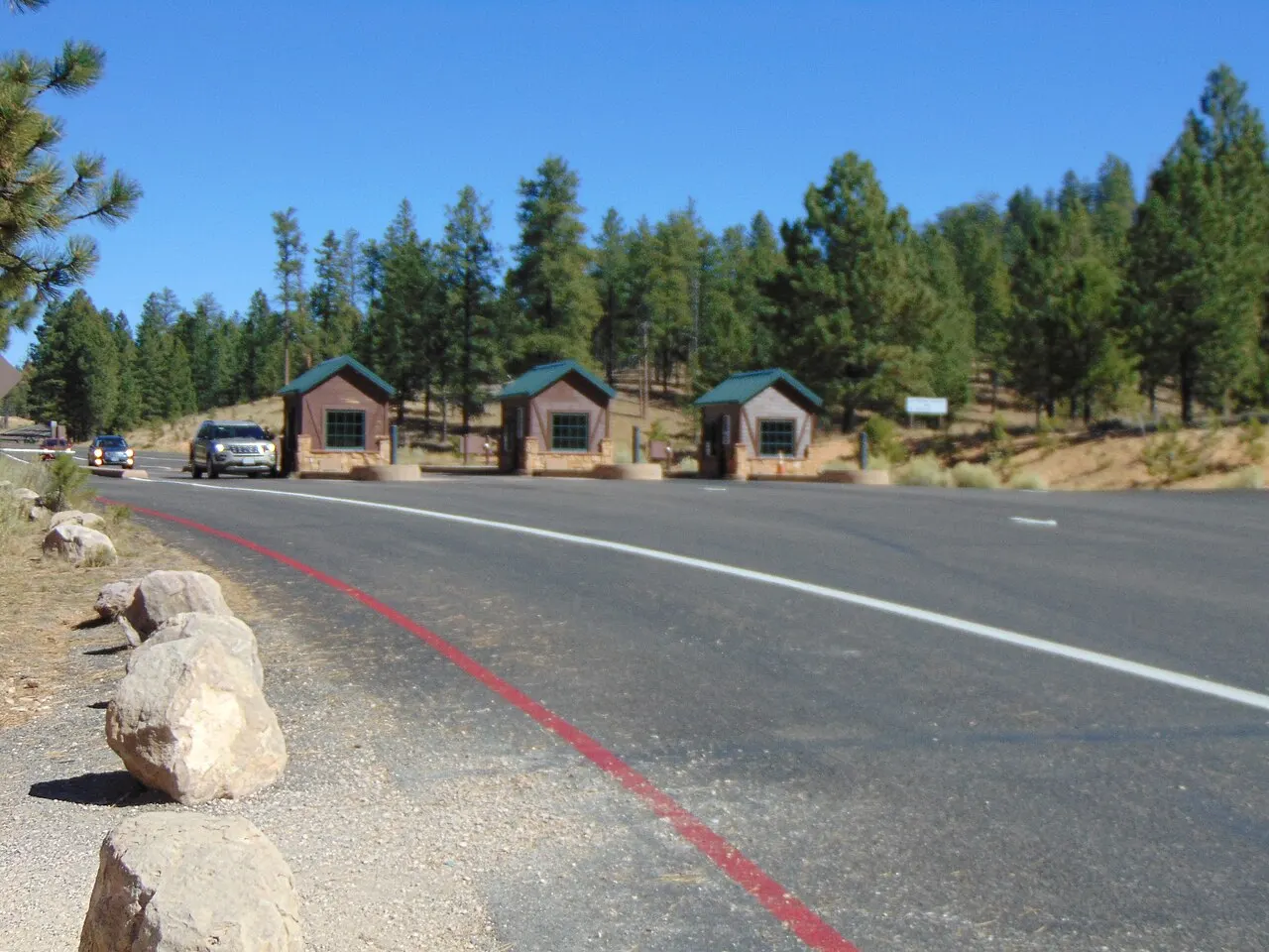 Bryce Canyon National Park entrance checking station under a clear sky