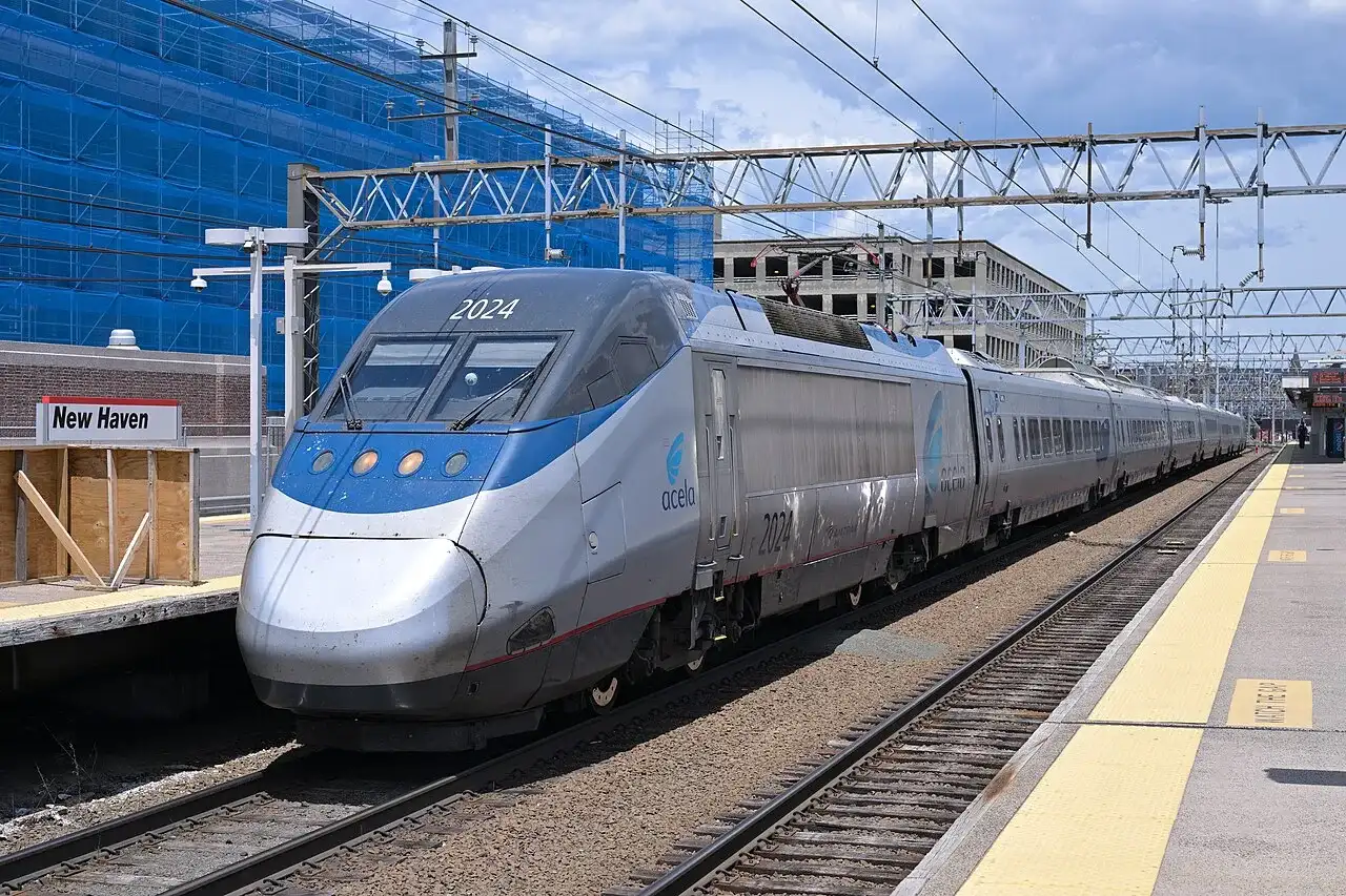 An Amtrak Acela Express train at New Haven station on the Northeast Corridor