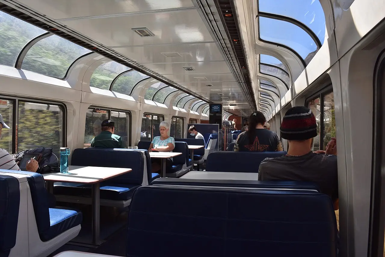 Interior of the Superliner Sightseer lounge car on the California Zephyr