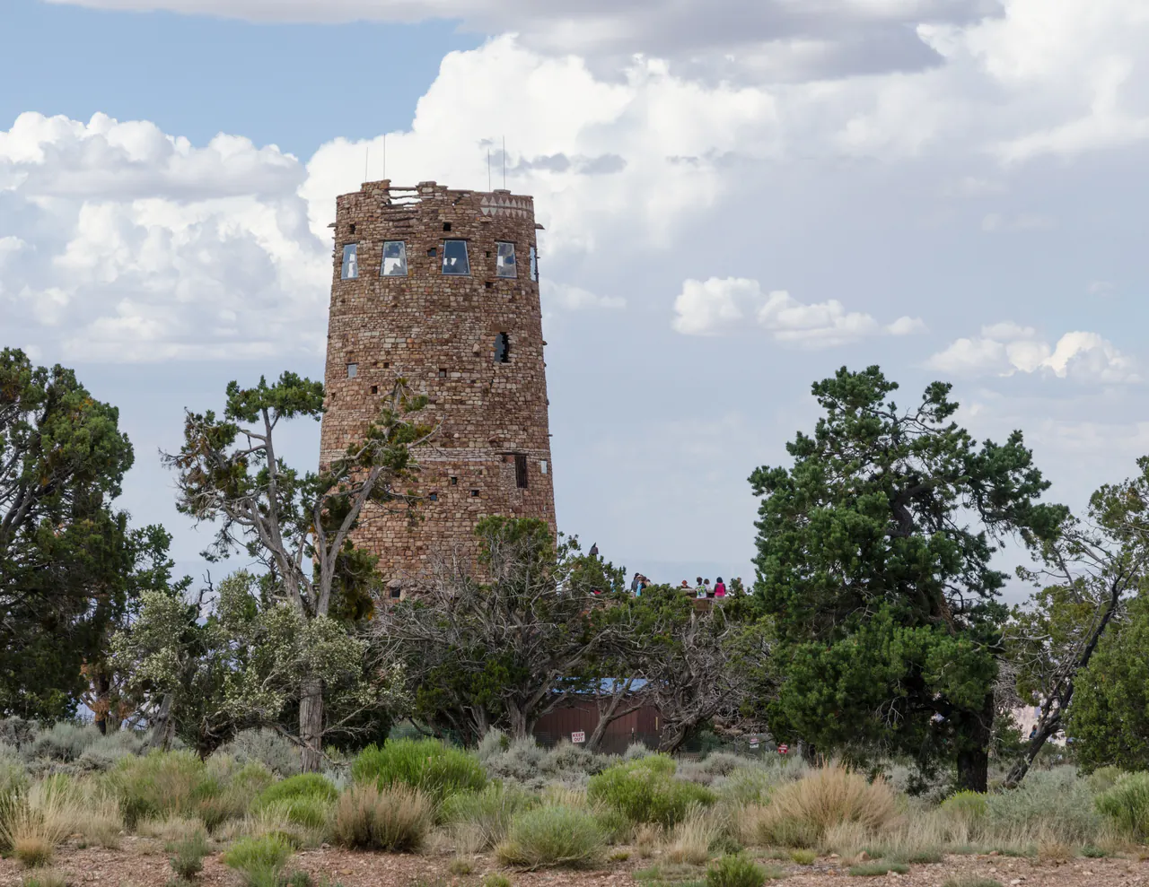 The stone Desert View Watchtower on the eastern South Rim of Grand Canyon National Park