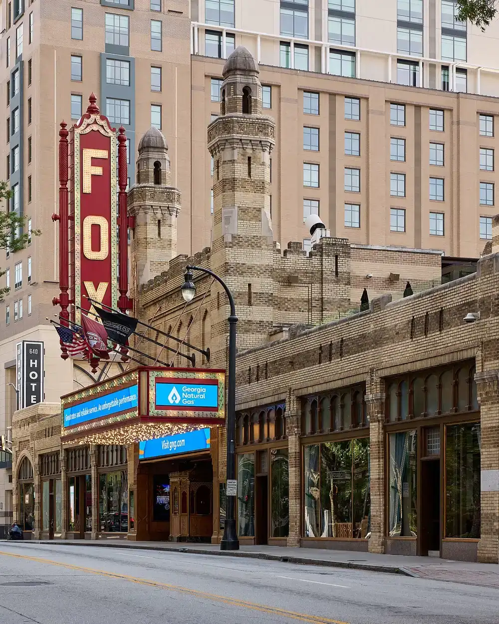 Ornate Moorish-revival facade of the Fox Theatre in Midtown Atlanta