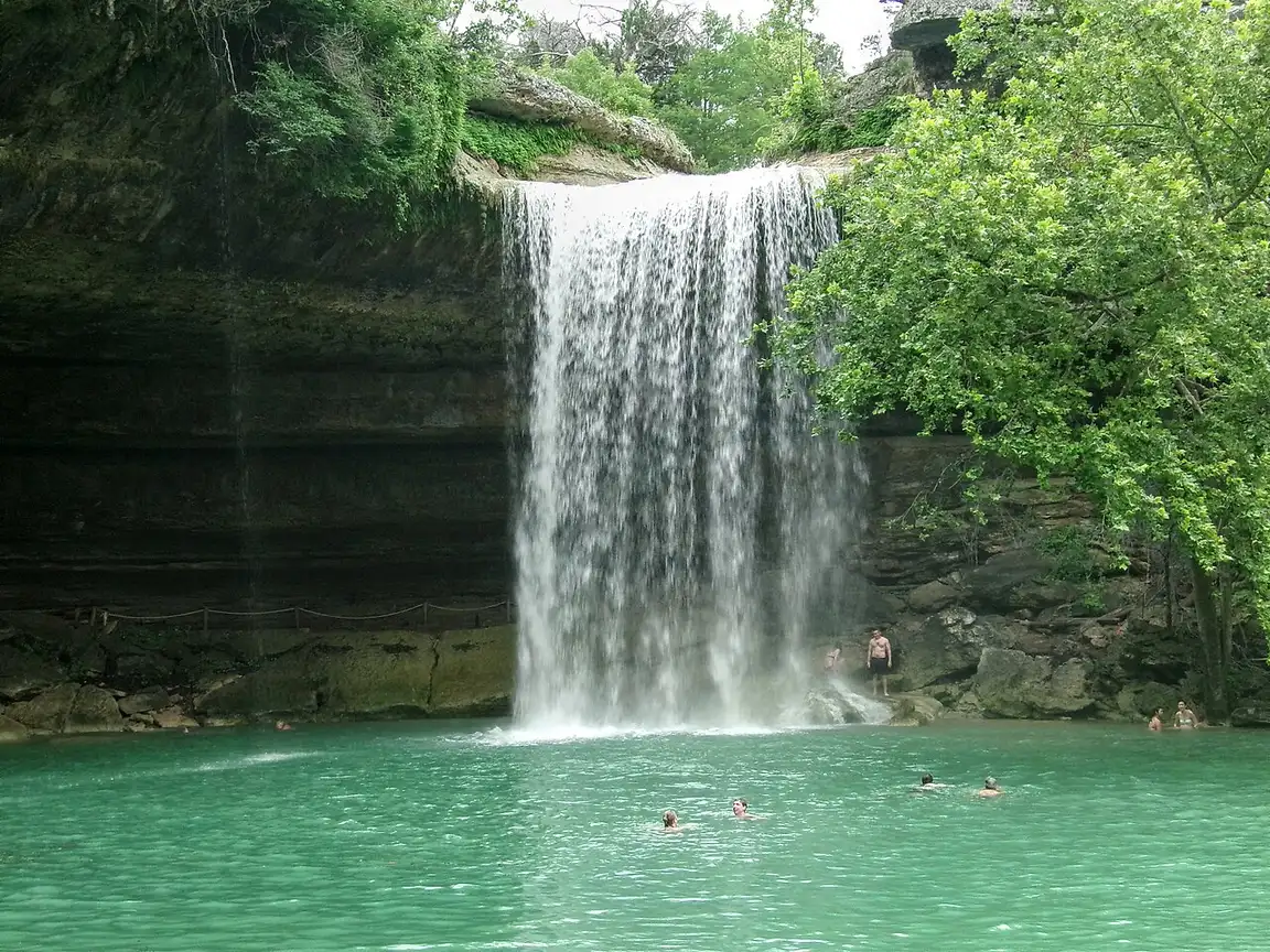 The collapsed grotto and waterfall at Hamilton Pool Preserve west of Austin