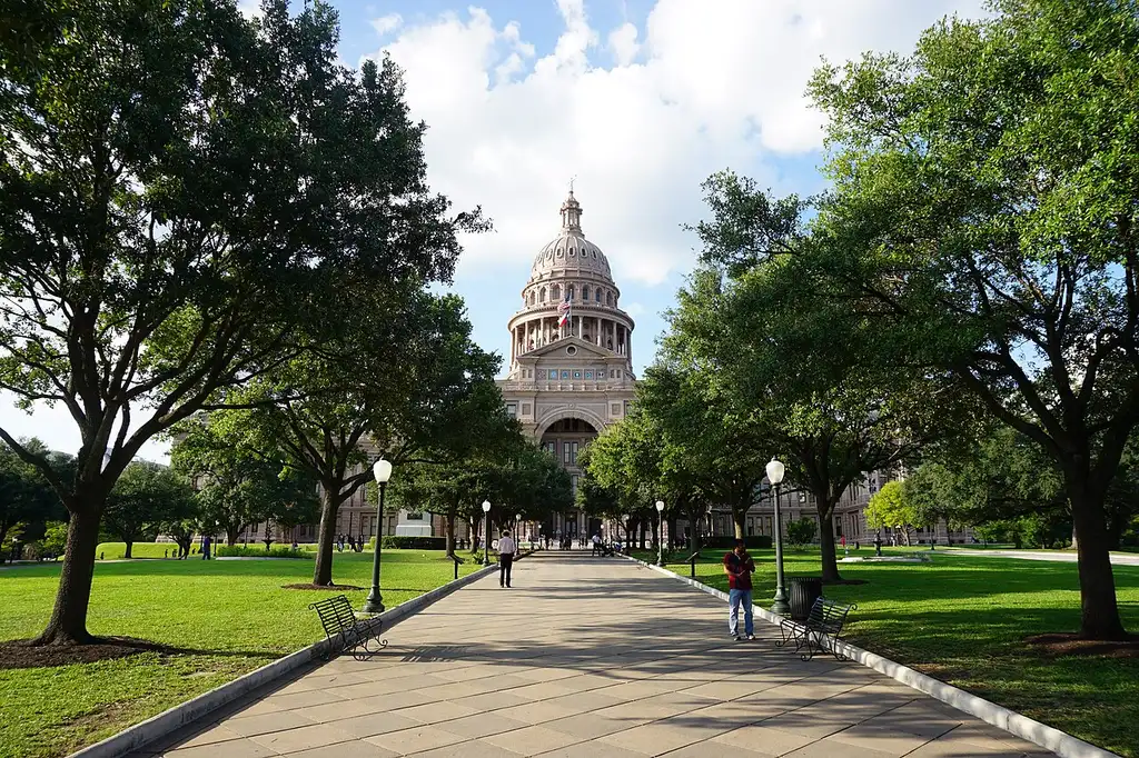 The pink granite dome of the Texas State Capitol in Austin