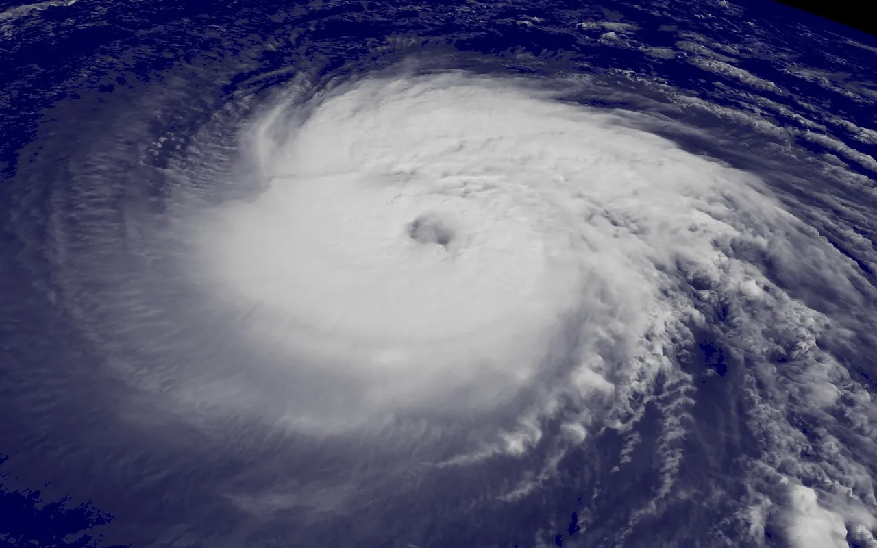 A satellite view of Hurricane Isabel over the open Atlantic Ocean