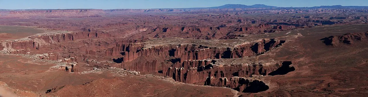 Panoramic view of the canyon fins and mesas of Island in the Sky at Canyonlands National Park