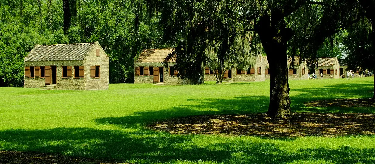 A row of original brick slave cabins at Boone Hall Plantation near Charleston