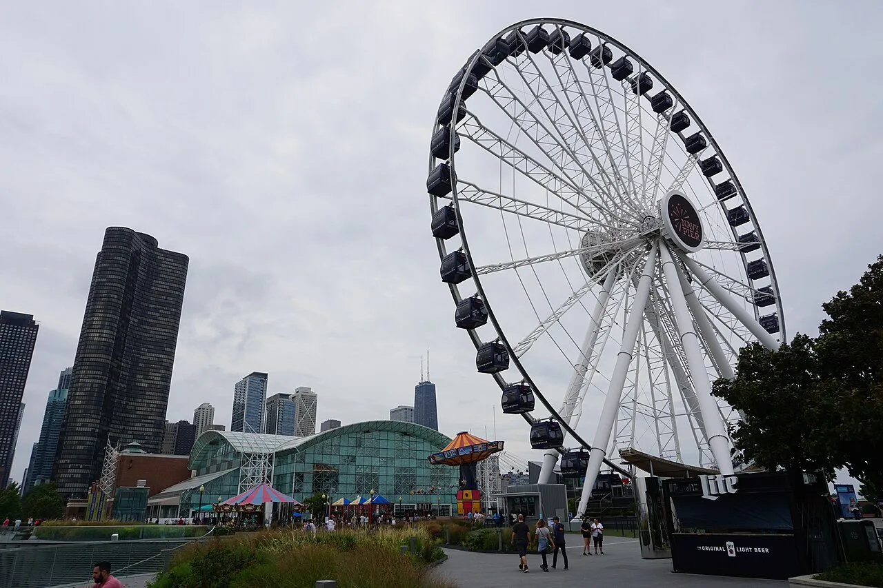 The Centennial Wheel and pavilions at Navy Pier on the Chicago lakefront