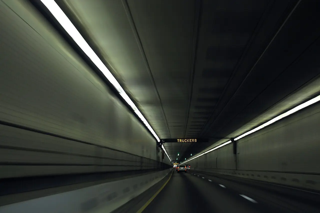 Inside the Eisenhower-Johnson Memorial Tunnel on Interstate 70 in Colorado