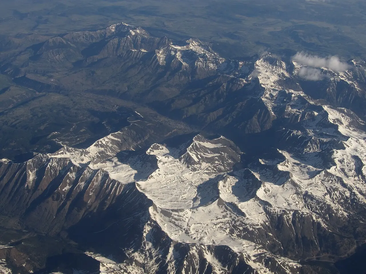 Aerial view of snow-covered San Juan Mountains in southwest Colorado
