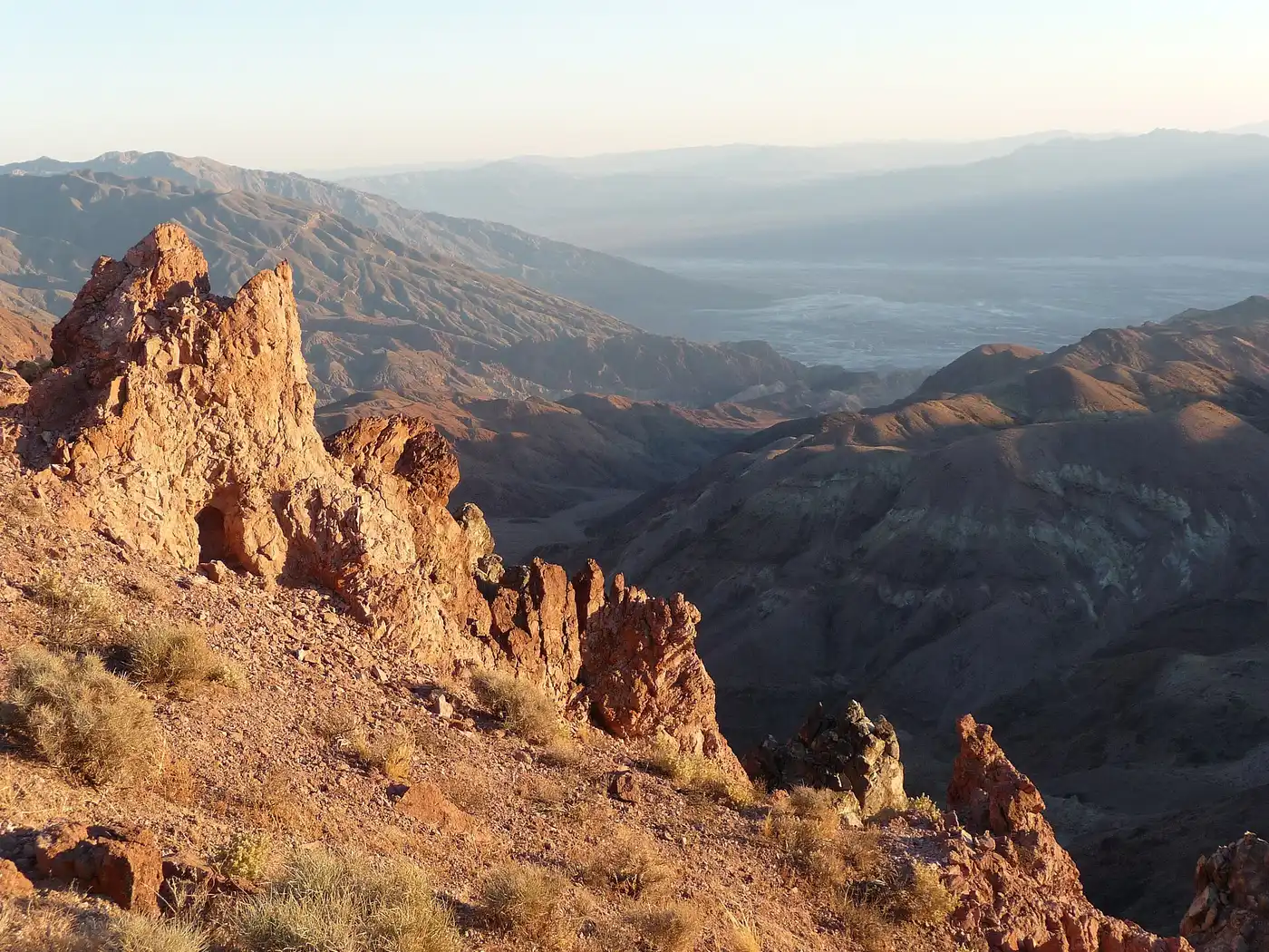 View of the Black Mountains and the valley floor from near Coffin Peak in Death Valley