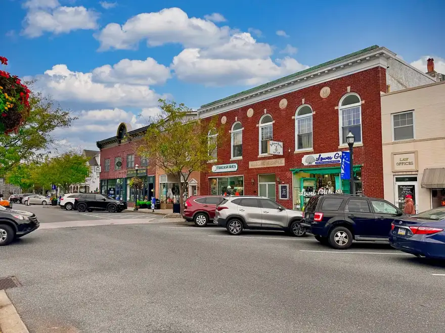Brick and frame shop buildings along Second Street in downtown Lewes