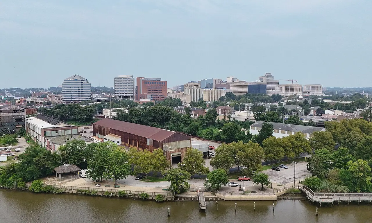 Wilmington Delaware skyline along the riverfront