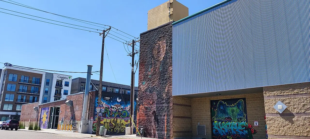 Painted murals on warehouse walls in the RiNo district of Denver
