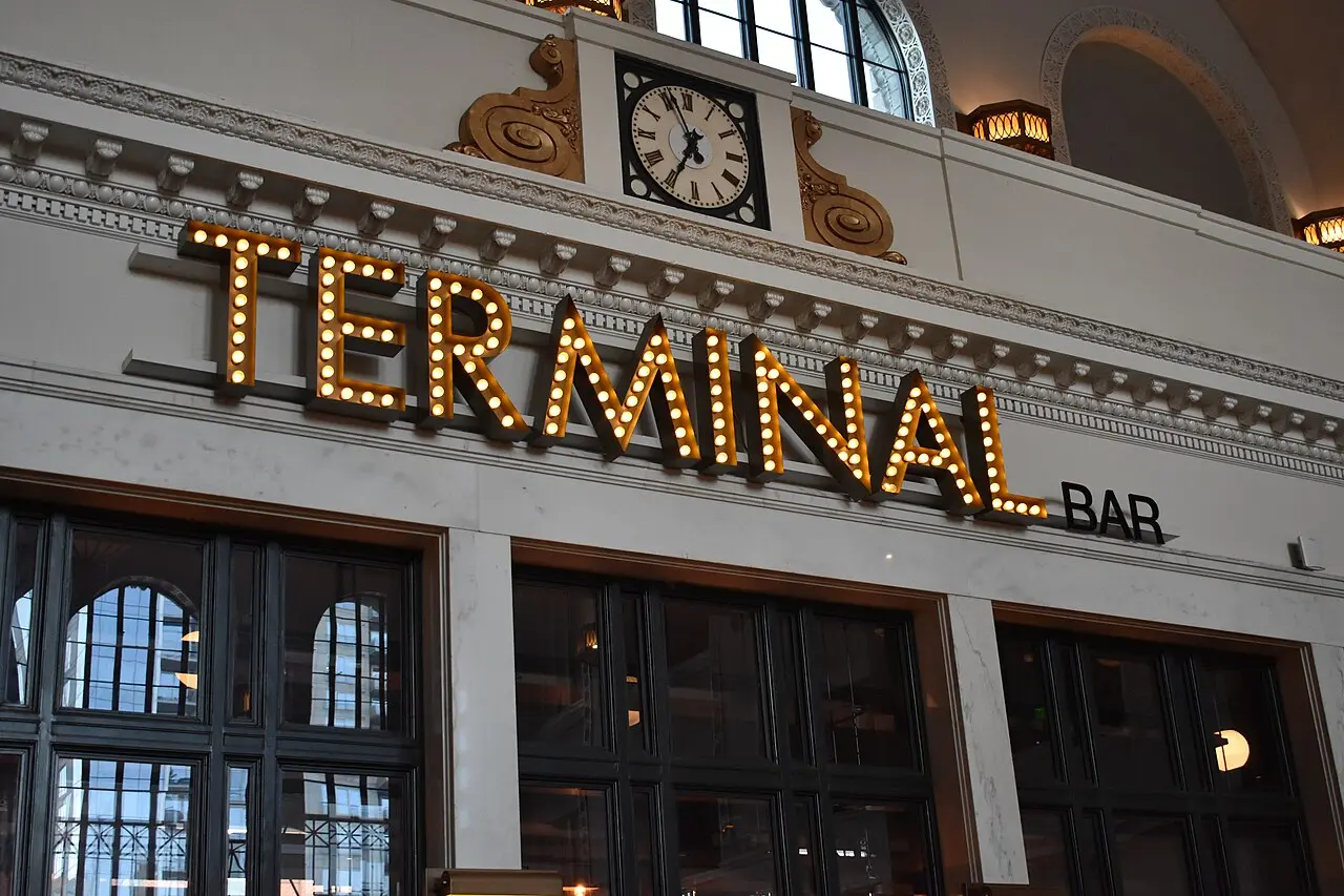 The Terminal Bar sign inside the Great Hall of Denver Union Station