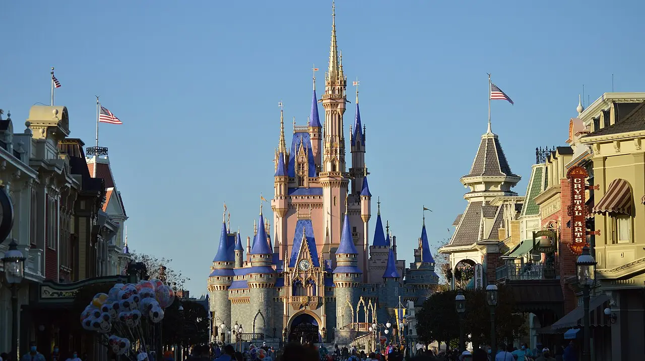 Cinderella Castle at Magic Kingdom under a clear winter sky