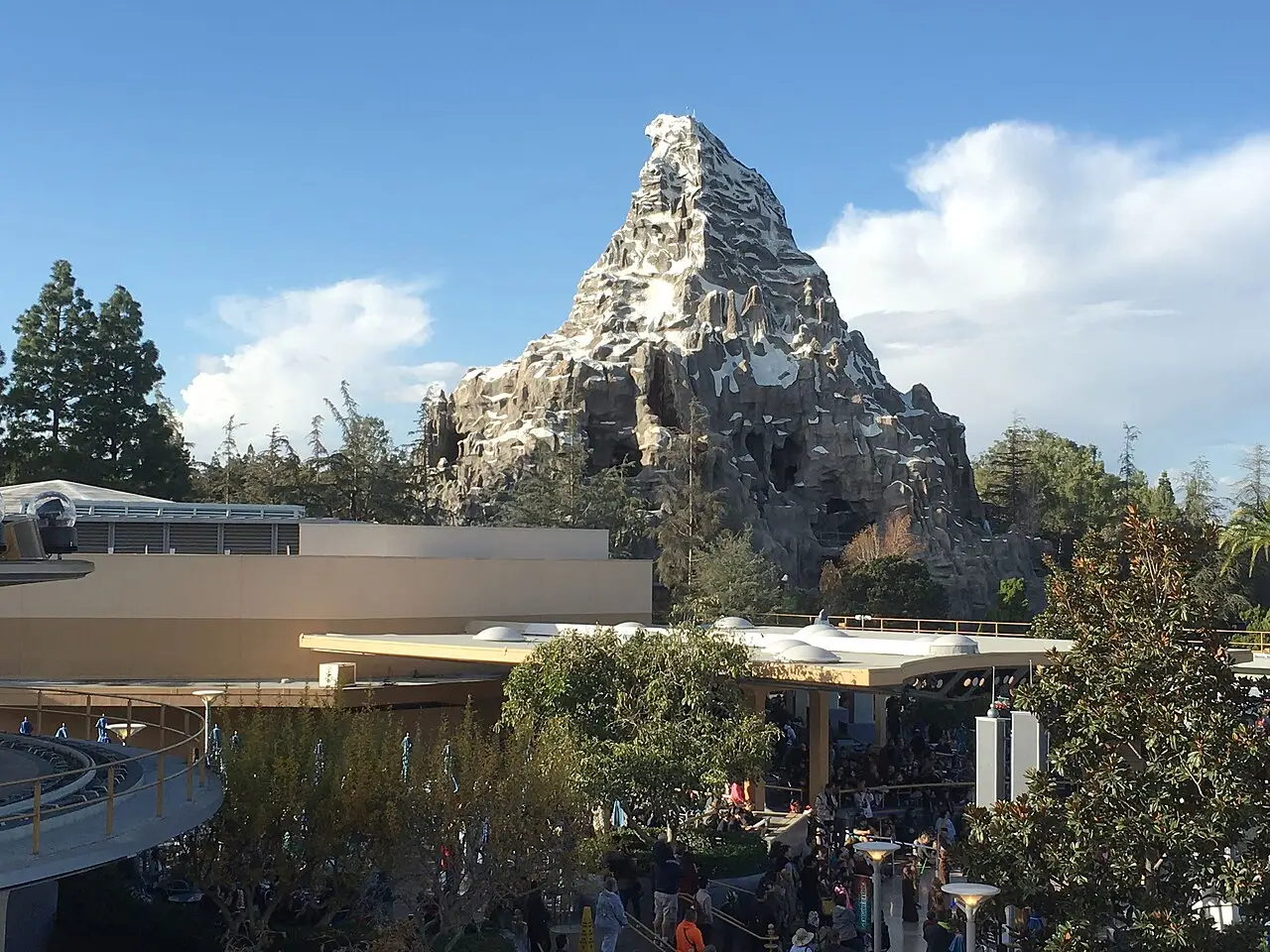 The snow-capped Matterhorn Bobsleds mountain attraction at Disneyland Park