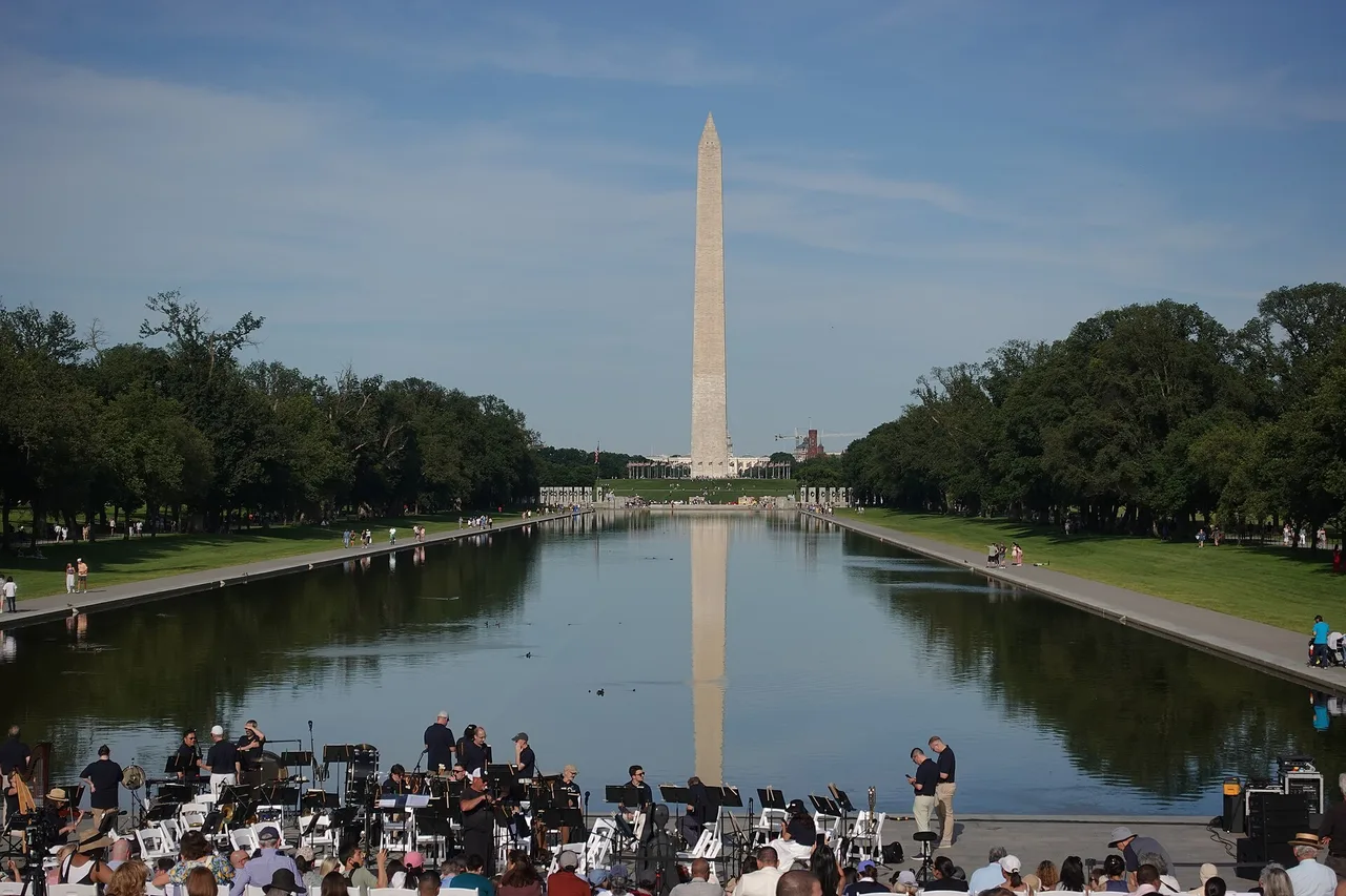 The Lincoln Memorial Reflecting Pool in Washington DC with the Washington Monument beyond