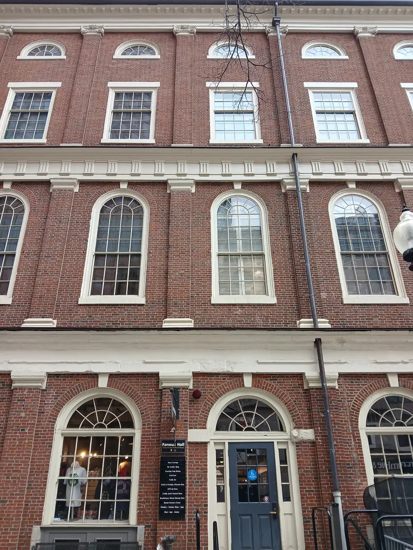 Faneuil Hall in Boston, a brick market building with a domed cupola