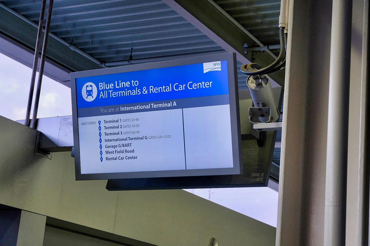 Departure board in the international terminal at San Francisco International Airport