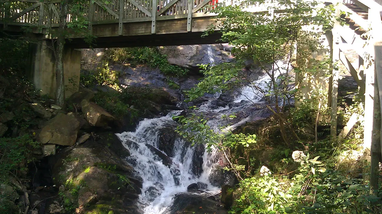 Water cascading down the rock face of Amicalola Falls in north Georgia