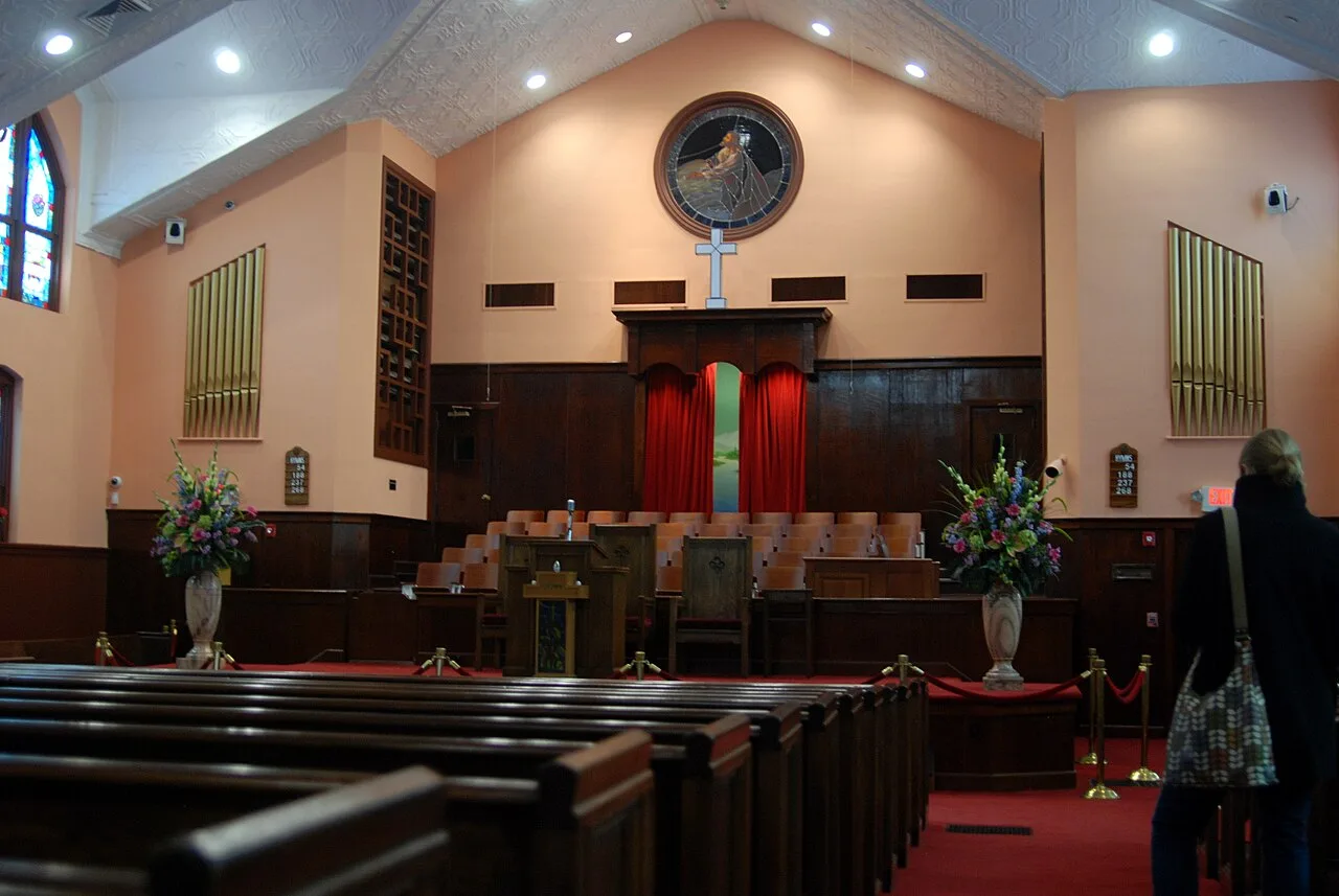 The brick facade of the historic Ebenezer Baptist Church on Auburn Avenue in Atlanta