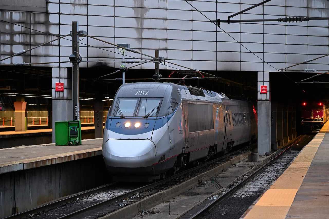 An Amtrak Acela train departing Boston South Station