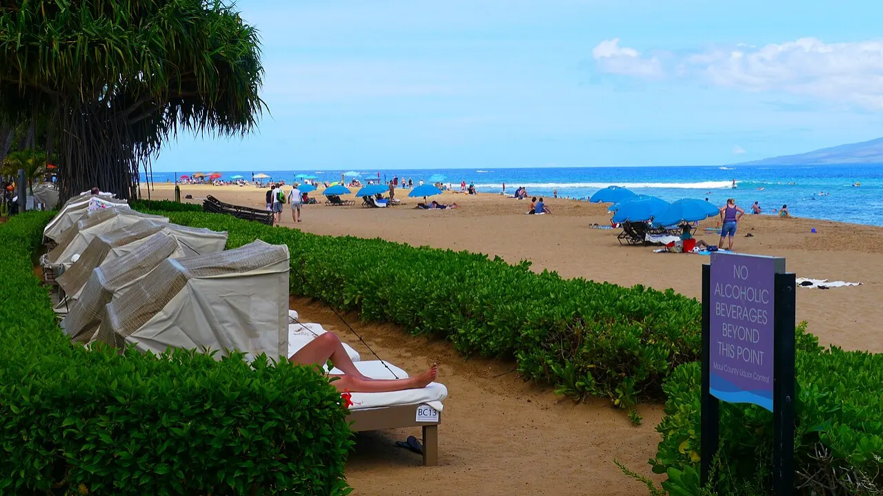 Kaanapali Beach on Maui with turquoise water and the hotel strip along the shore