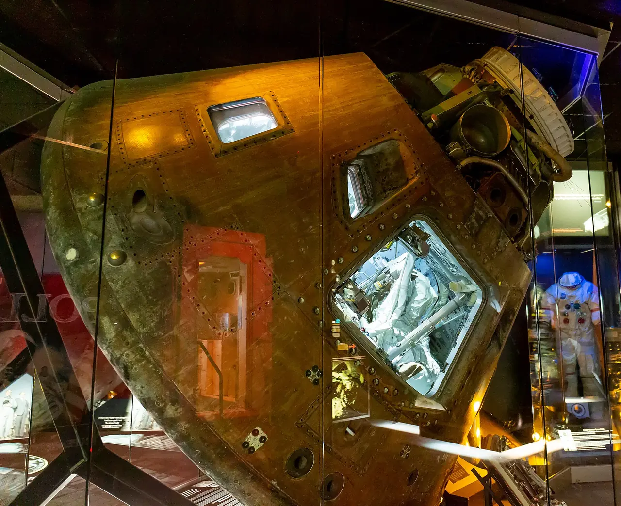 Apollo 13 command module Odyssey on display inside the Cosmosphere in Hutchinson, Kansas