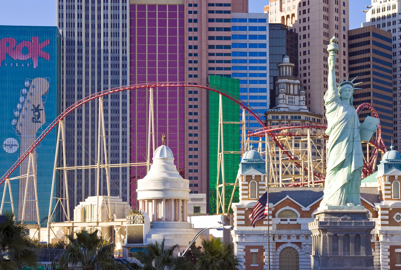 The Manhattan skyline replica and roller coaster of the New York-New York resort on the Las Vegas Strip