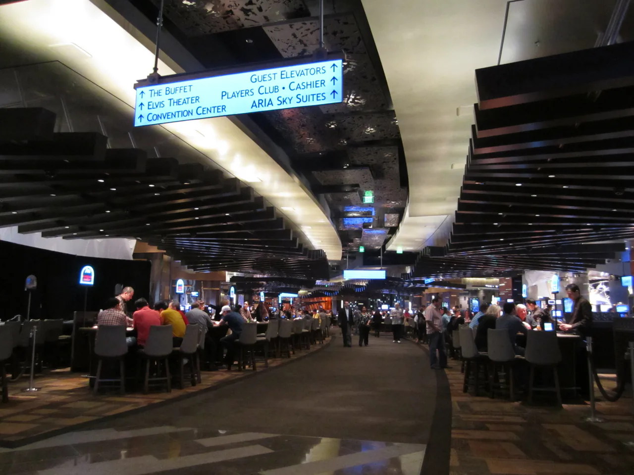 Slot machines and gaming tables on the casino floor at a Las Vegas Strip resort