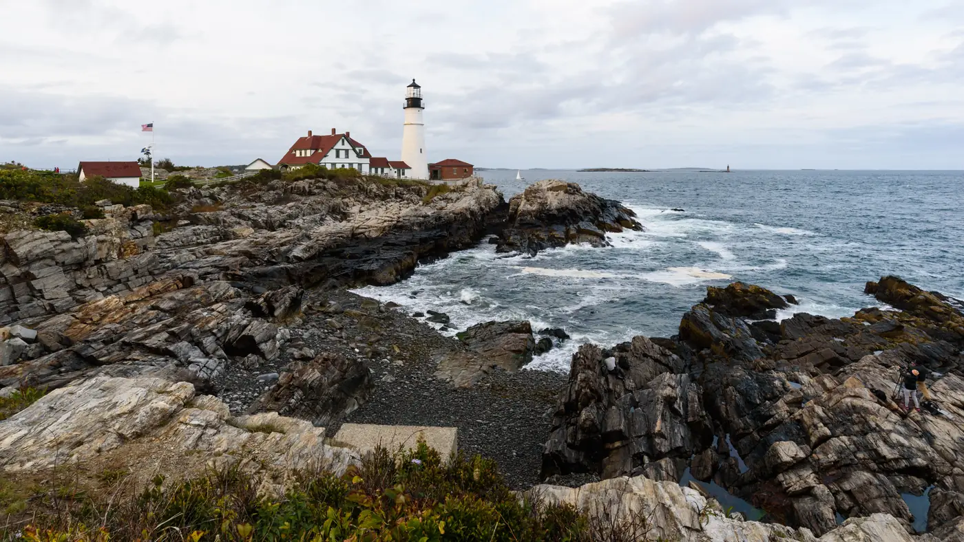 Portland Head Light on the granite shore at Cape Elizabeth, Maine