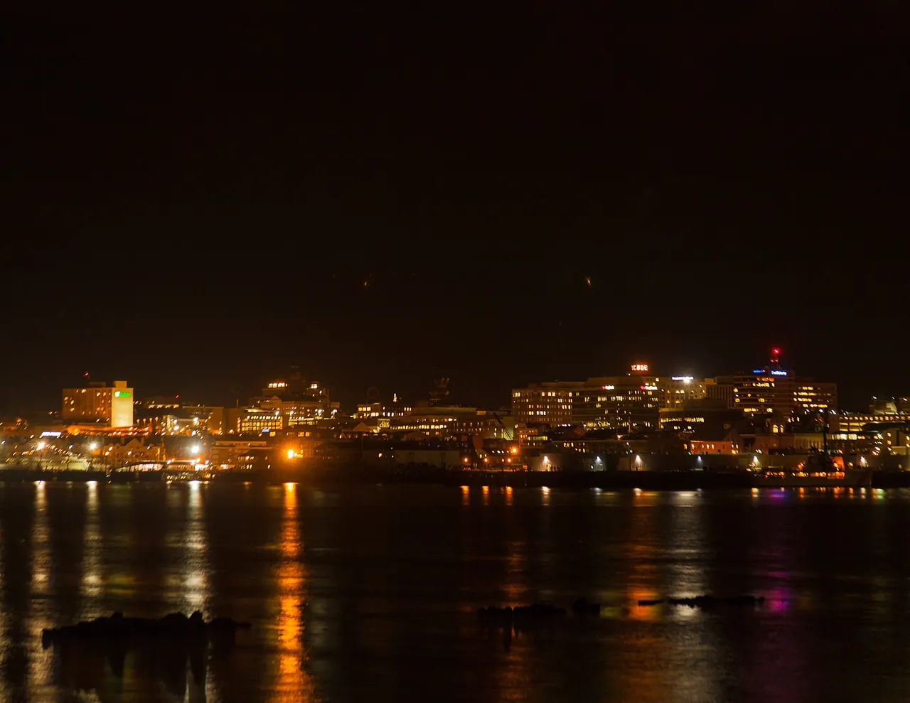 Portland, Maine skyline and harbor under a clear sky