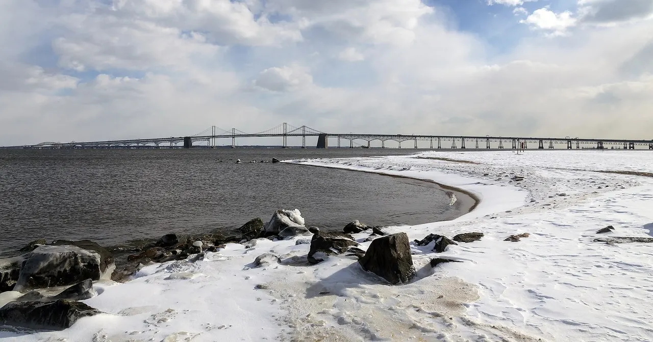 Chesapeake Bay Bridge spans seen from Sandy Point on the western shore