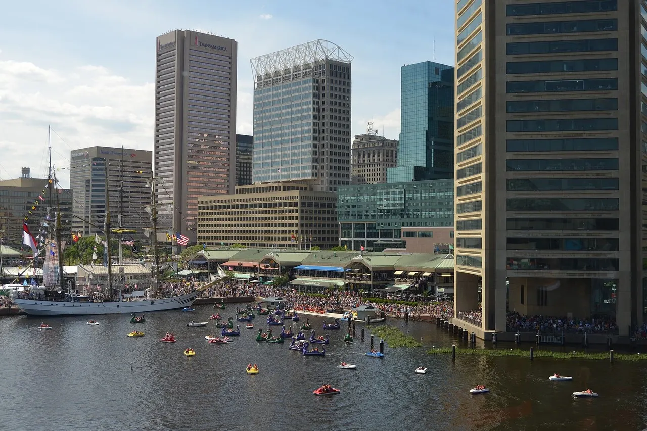 Baltimore Inner Harbor waterfront and skyline seen from the National Aquarium side
