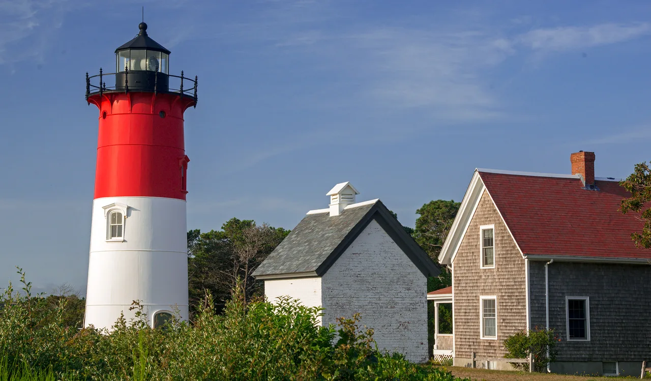Nauset Light standing above the dunes at Eastham on the Cape Cod National Seashore