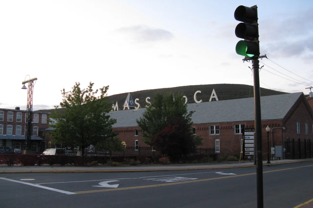 The brick mill buildings and courtyard of MASS MoCA in North Adams
