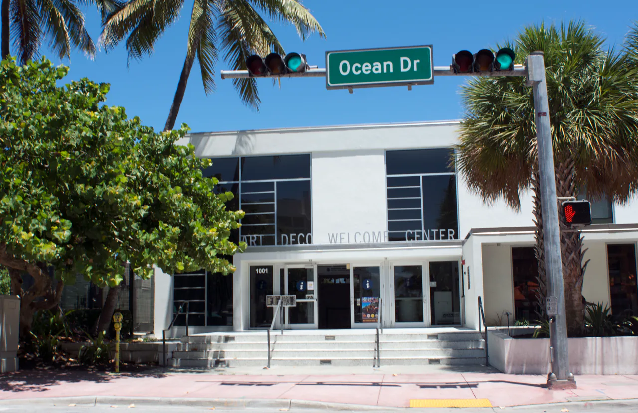 The Art Deco Welcome Center building on Ocean Drive in South Beach