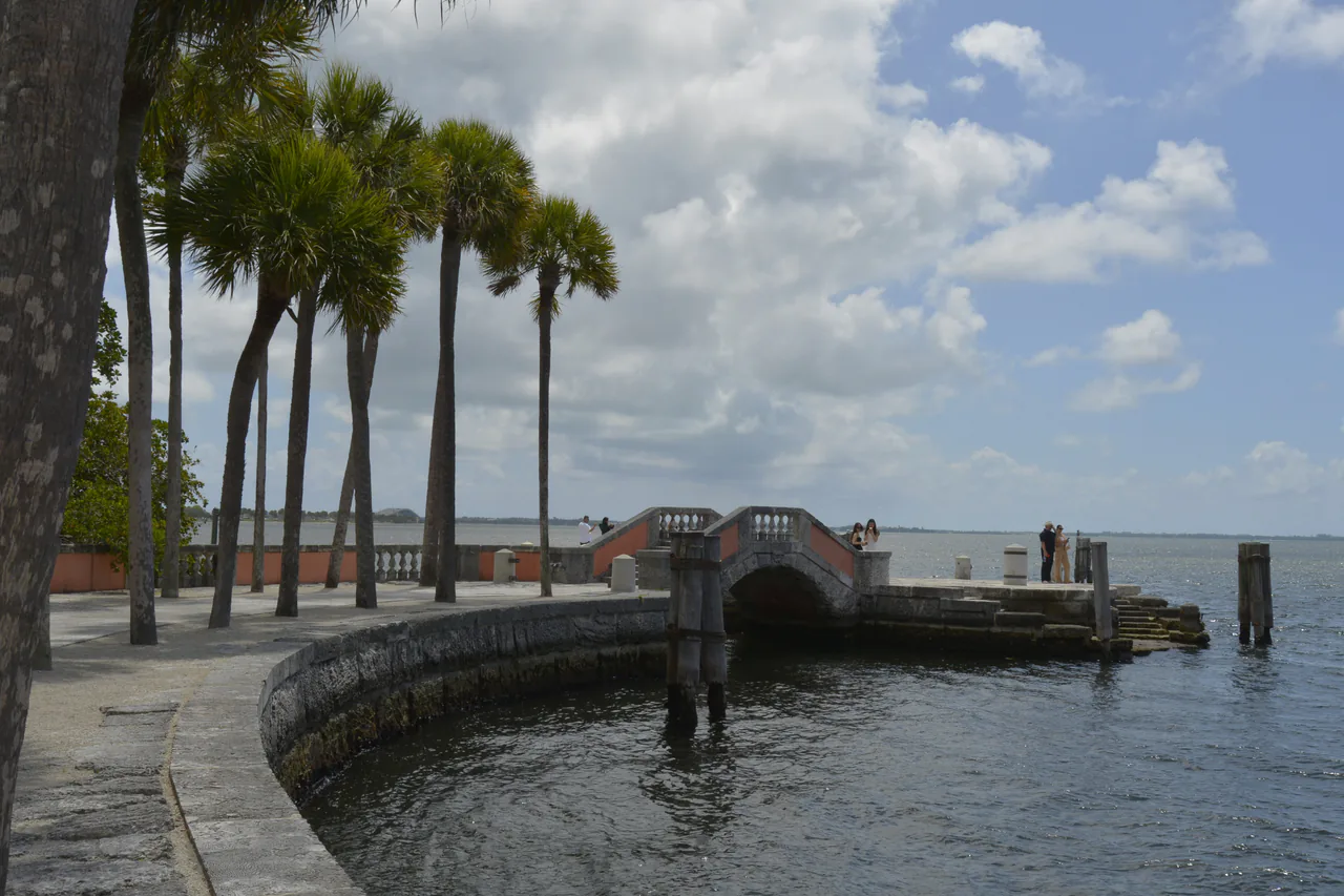 The waterfront facade and formal terrace of Vizcaya Museum and Gardens in Miami