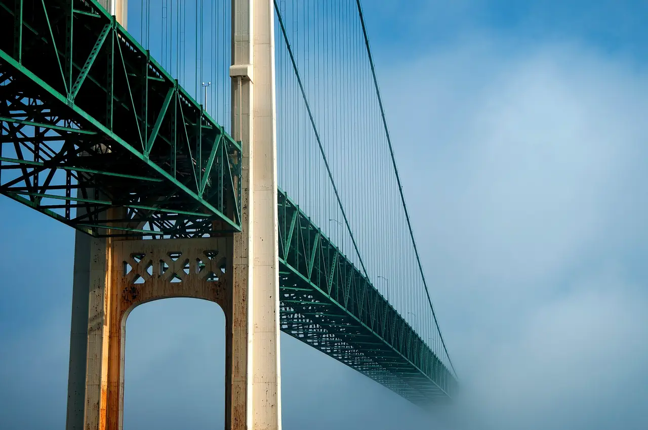The Mackinac Bridge stretching across the Straits of Mackinac