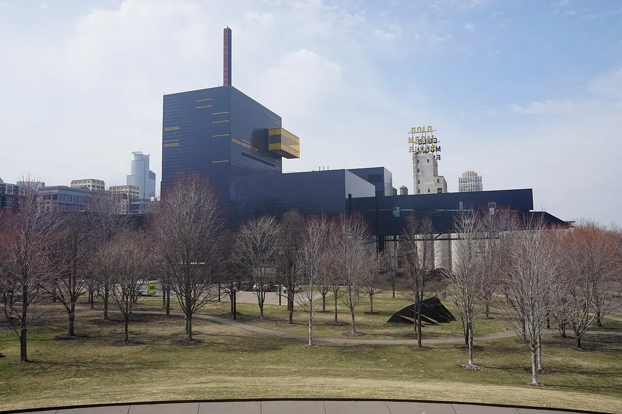 The blue metal prow of the Guthrie Theater above the Mississippi River