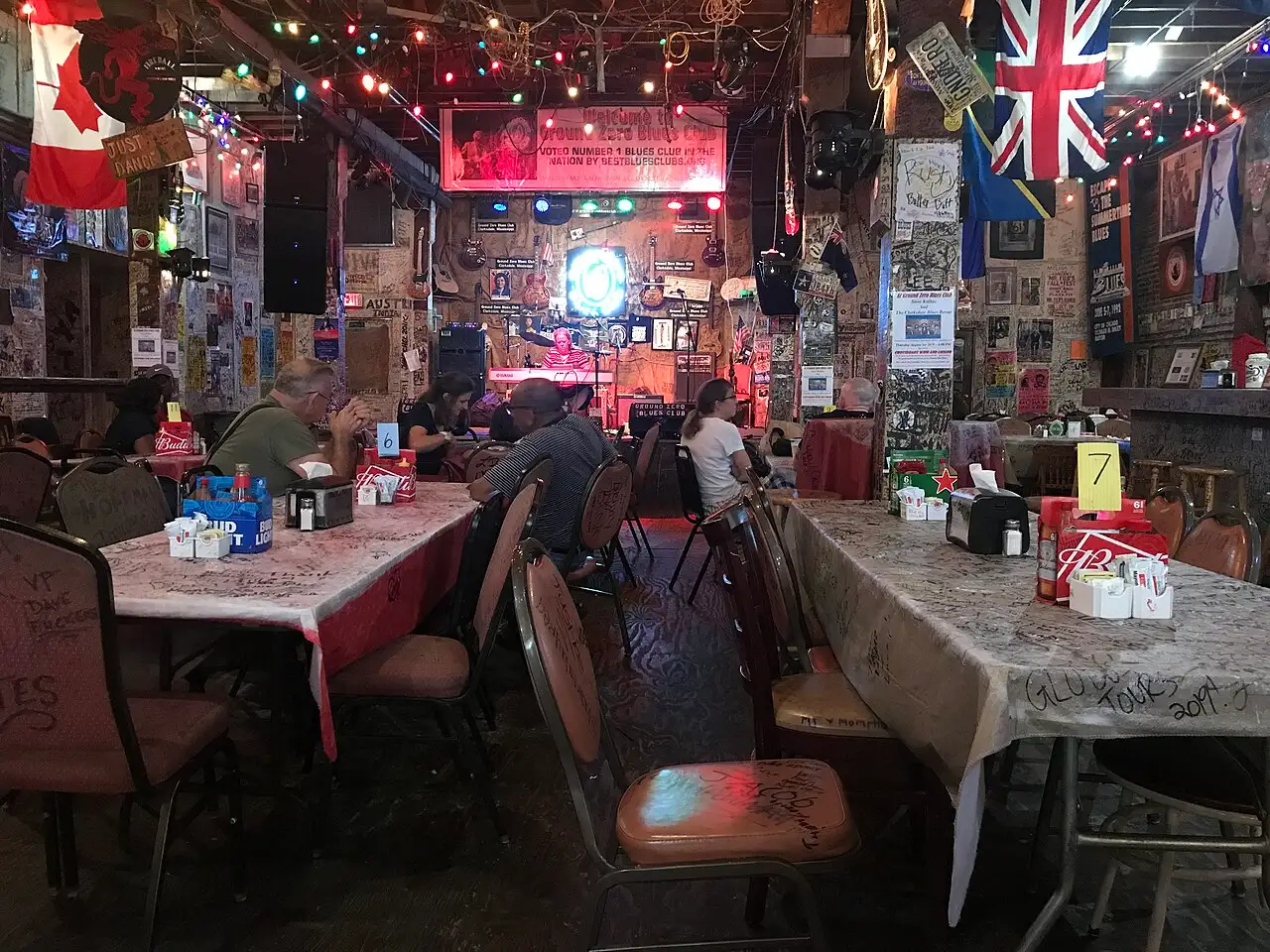 Interior stage and tables at Ground Zero Blues Club in Clarksdale