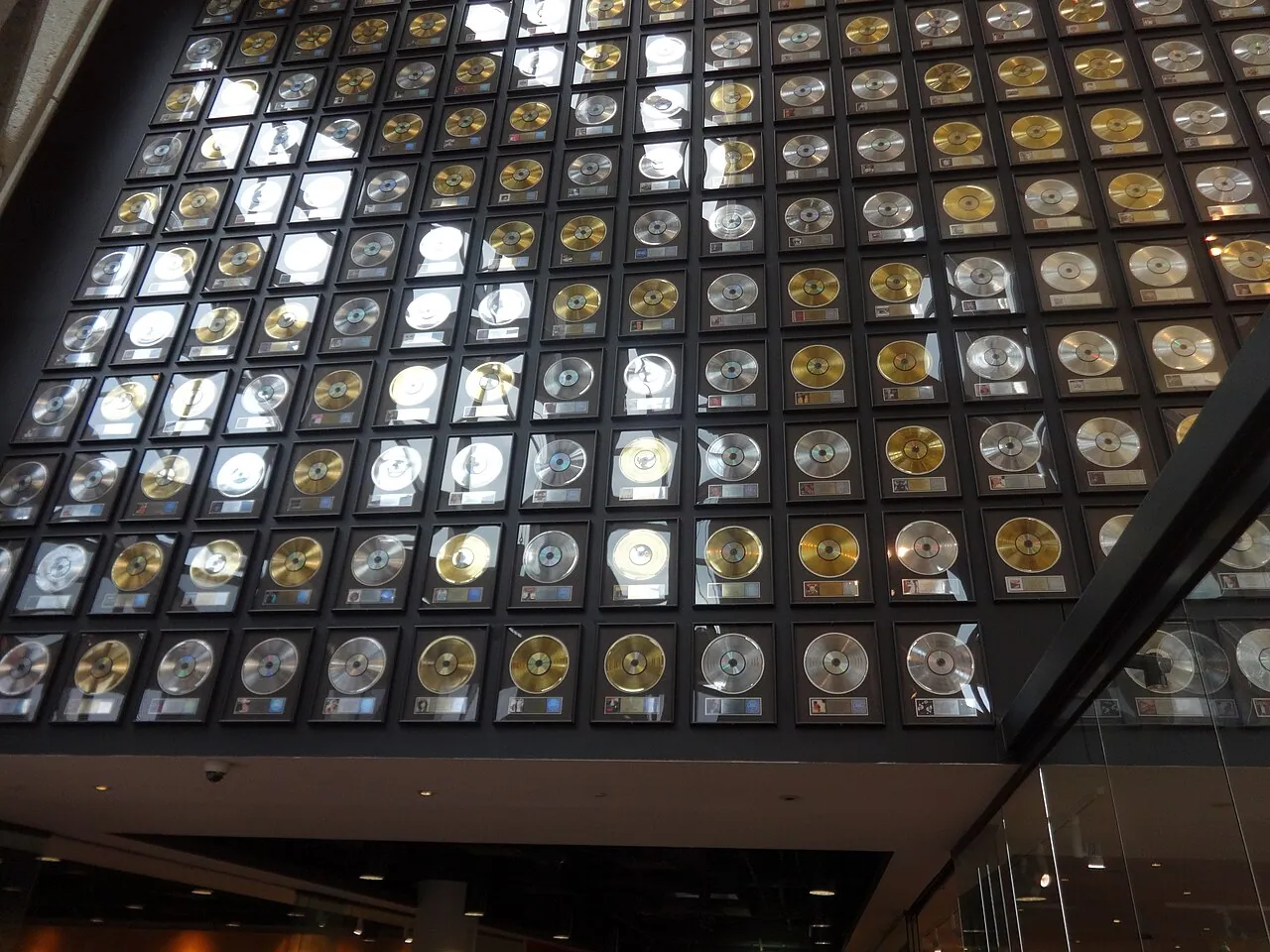 Walls of gold and platinum records on display inside the Country Music Hall of Fame
