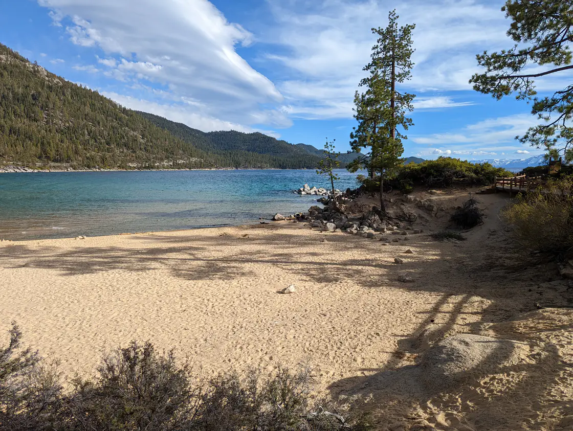 Clear turquoise water and granite boulders at Sand Harbor on the Nevada shore of Lake Tahoe