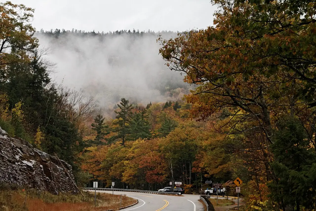 Lower Falls on the Kancamagus Highway surrounded by autumn trees