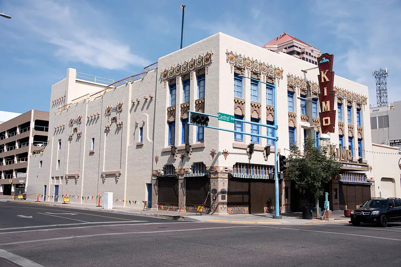 The ornate facade of the KiMo Theatre on Central Avenue in Albuquerque