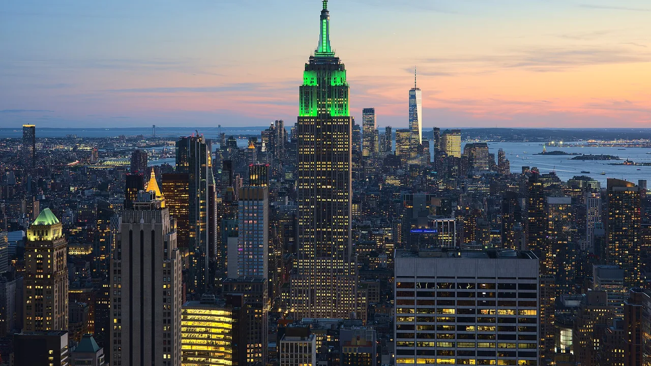 Empire State Building rising over Midtown Manhattan, seen from Rockefeller Center