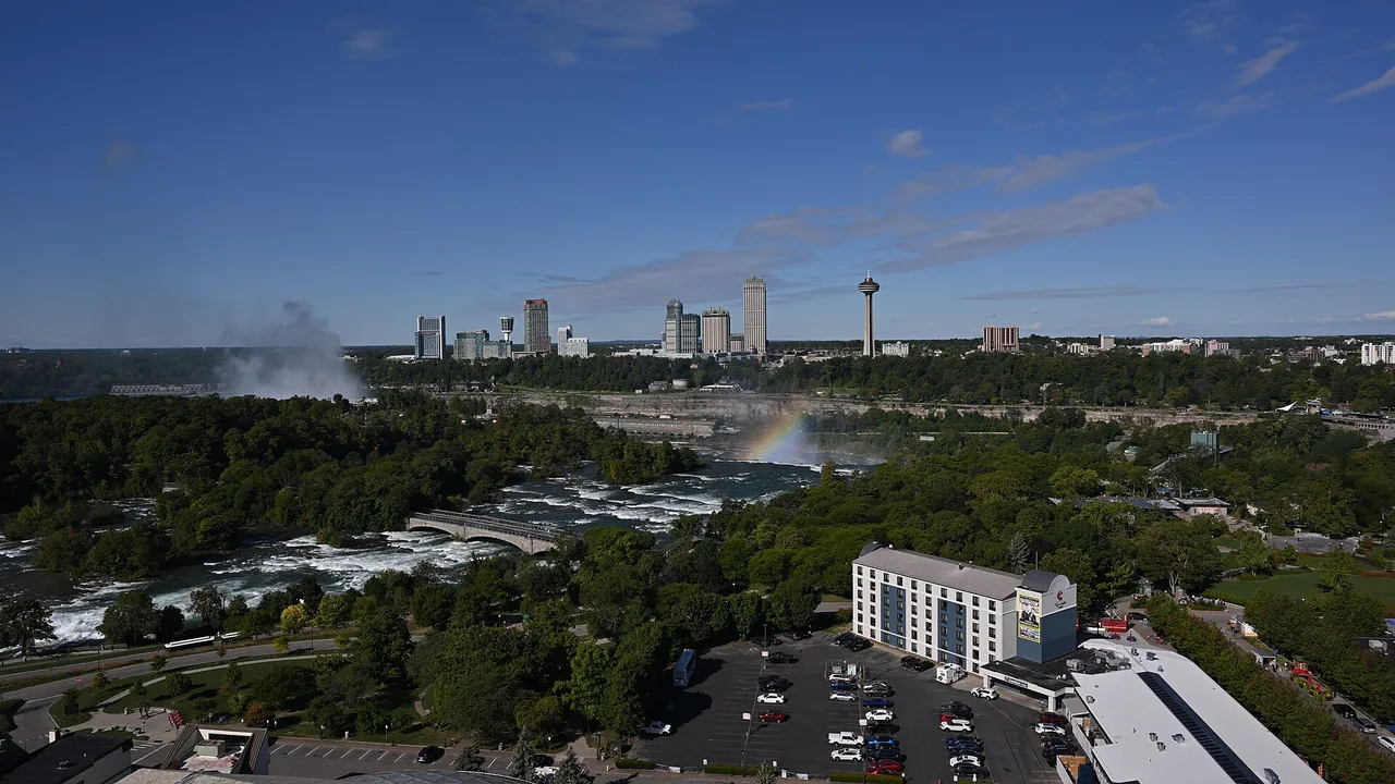 Aerial view of the American Falls at Niagara Falls, New York from above