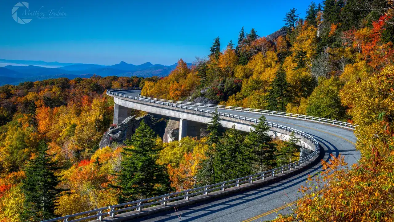 The Linn Cove Viaduct curving around Grandfather Mountain on the Blue Ridge Parkway in North Carolina